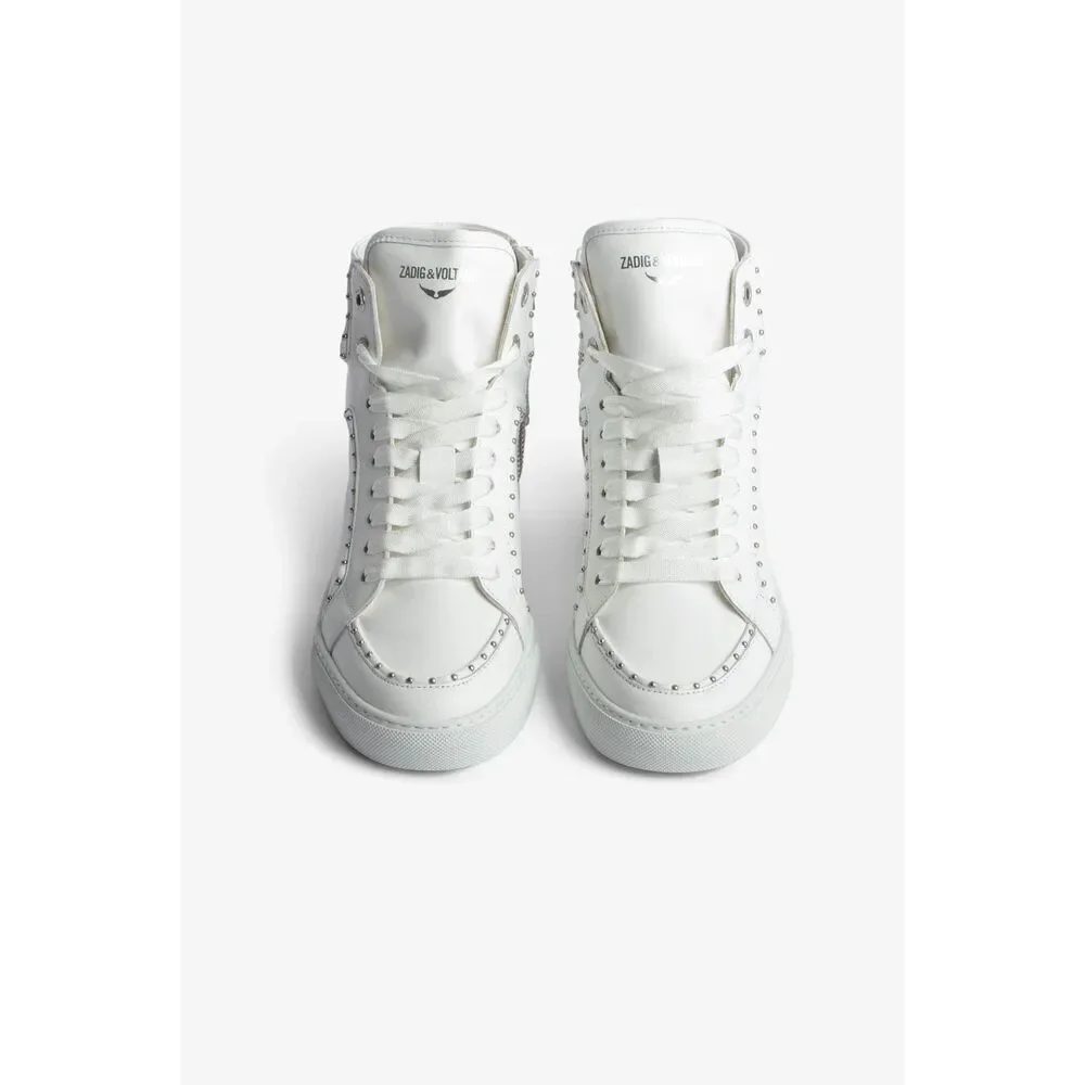 Zadig & Voltaire Women's White Leather Studded High Flash Sneakers Size 41 NWOT